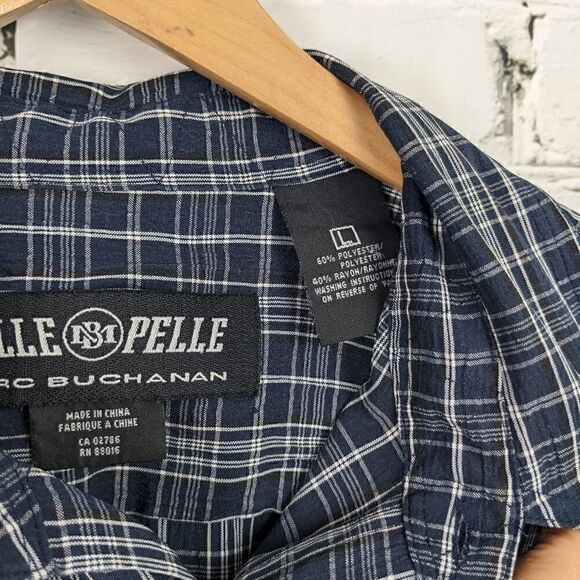 Vintage y2k pelle pelle short sleeve shirt black and blue checks Large - Picture 6 of 7